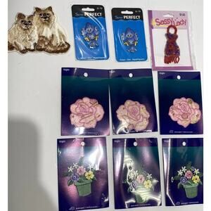 Wrights Sewing/Crafting Iron Applique Lot (10) - New - Flower Cat Rose Red Hat